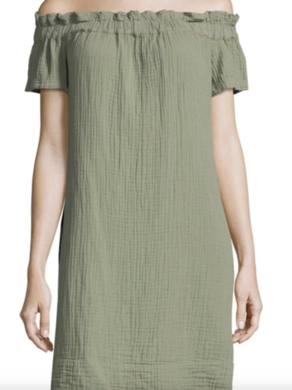 Anthropologie Amadi Nola Off the Shoulder Dress Olive Green Soft